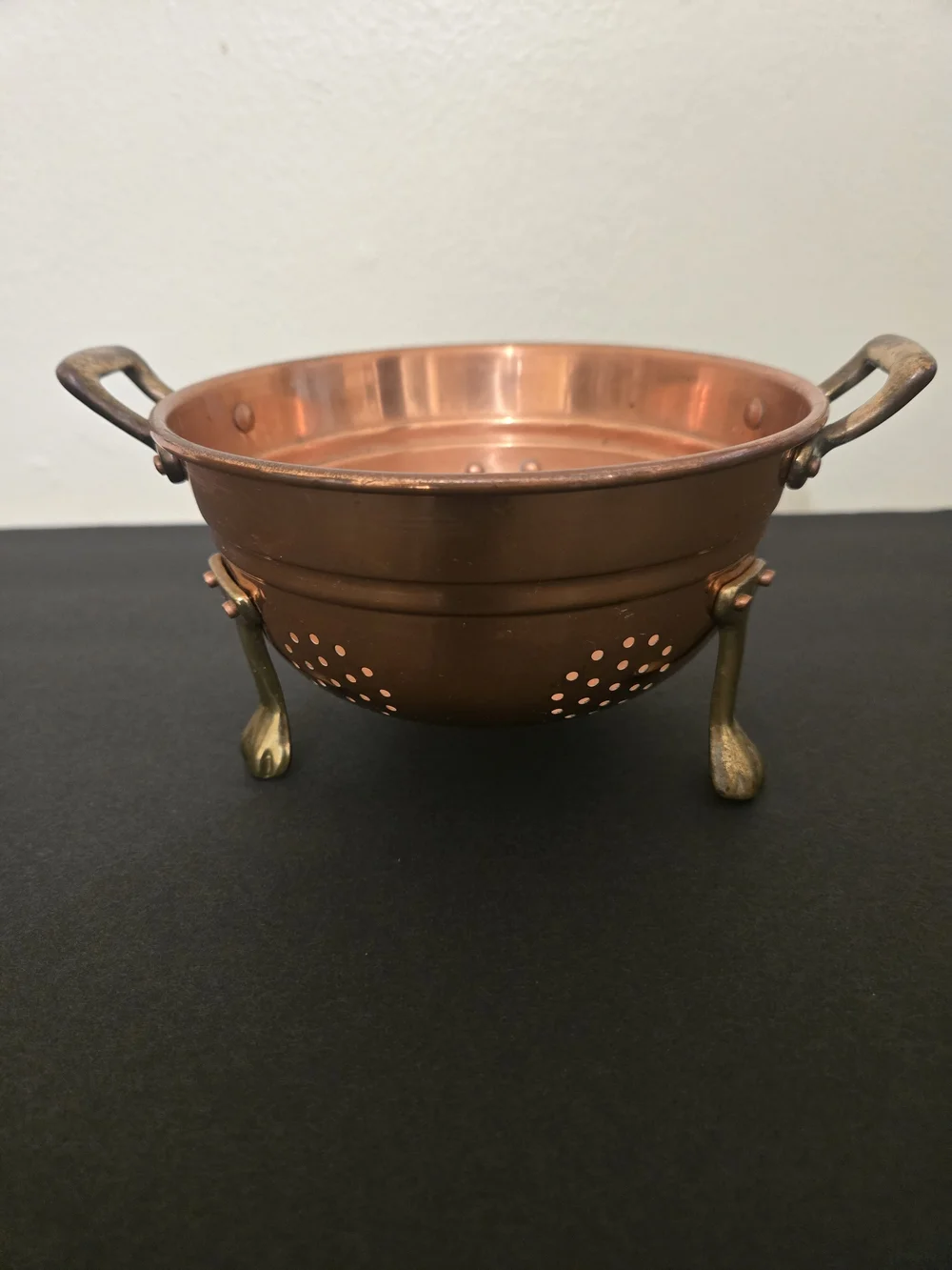 Copper Colander with Brass Claw Feet and Handles